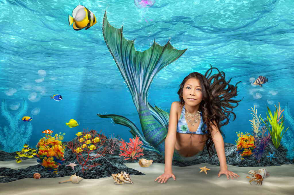 Mermaid, Fantasy Portraits, Ocean, Water, Tropical Fish, Mermaid Tail, Swimsuit, Make-Believe, Childhood Dream